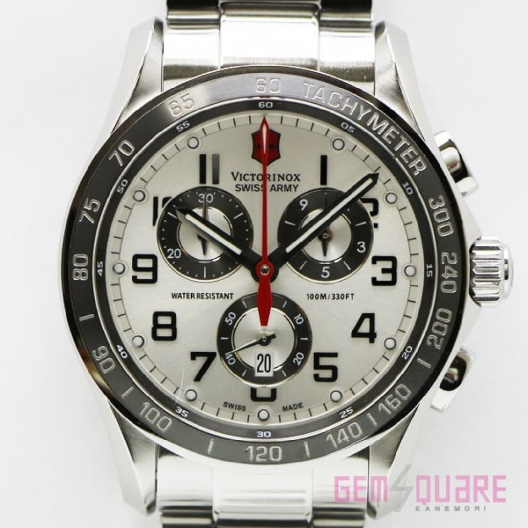 Victorinox Chrono Classic Quartz Watch Silver Dial Used 45mm Case Excellent From