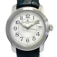Baume & Mercier Capeland Quartz Watch Silver Dial Leather Band Used