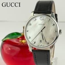 Gucci 126.4 Men’s Watch Shell Dial New Battery Pre-Owned Black Leather Strap