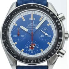 Omega Speedmaster Racing Chronograph 39mm 3810.80.08 SS Leather Men s Watch Blue