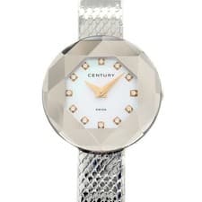 Century Ladies Watch 12P Diamond White Shell Dial Quartz SS 25mm Elegant
