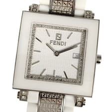 FENDI Quadro レディース クォーツ 腕時計 30mm セラミック ダイヤモンド シルバー