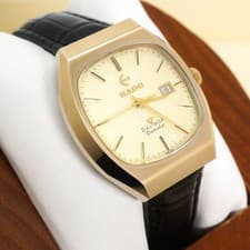 Rado Gold GP Black Balboa Quartz Timepiece Watch 18cm Vintage Mens Wrist