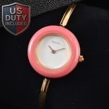 BOX Vintage GUCCI Change Bezel 11/12.2 Pink Gold 16.5cm Ladies Watch JAPAN