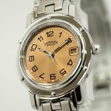 No Tariffs *MINT* HERMES Clipper CL4.210 Quartz Pink Dial Date 24mm Womens Watch
