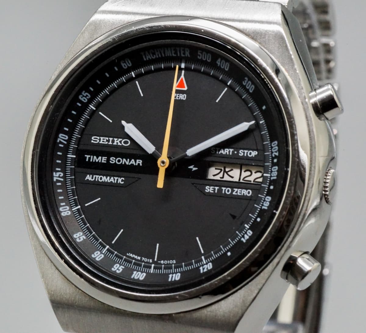 1970s Vintage SEIKO 7015-6010 Time Sonar Automatic Men's Watch 39mm Black JAPAN