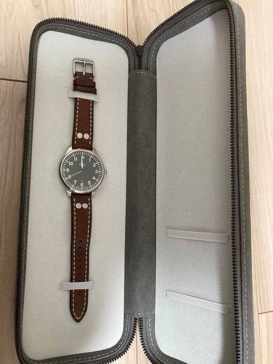 Laco Flieger Pilot Watch Black Dial Auto Date Made in Germany Brown Leather Used