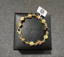 Chrome Hearts Silver Bracelet Dice Cross Gold Color 22.5cm Sterling Silver 925