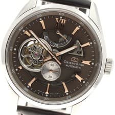 Orient Star WZ0201DK Mens Automatic Skeleton Watch Brown Leather Used From Japan