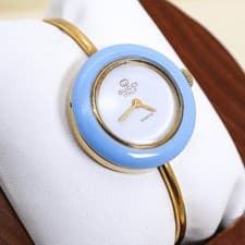 Gucci Quartz Watch Blue White Gold Working New Battery Cleaned 26mm No Bezel