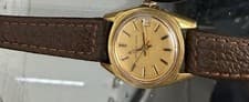 Eterna Matic Vintage Date Gold Dial 10K Gold Filled Watch Brown Leather Strap