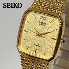 Vintage 1985 Near Mint SEIKO Dolce 9521-5210 Gold 2P Diamond Qz Mens Watch JAPAN