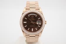 Rolex Day-Date Brown Dial Diamond Bezel Rose Gold Automatic Luxury Watch
