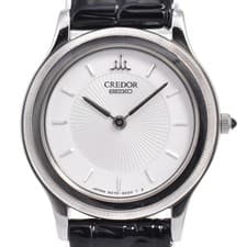 SEIKO CREDOR 5A74-2010 Date K18WGBezel white Dial Quartz Ladies Watch B#146834