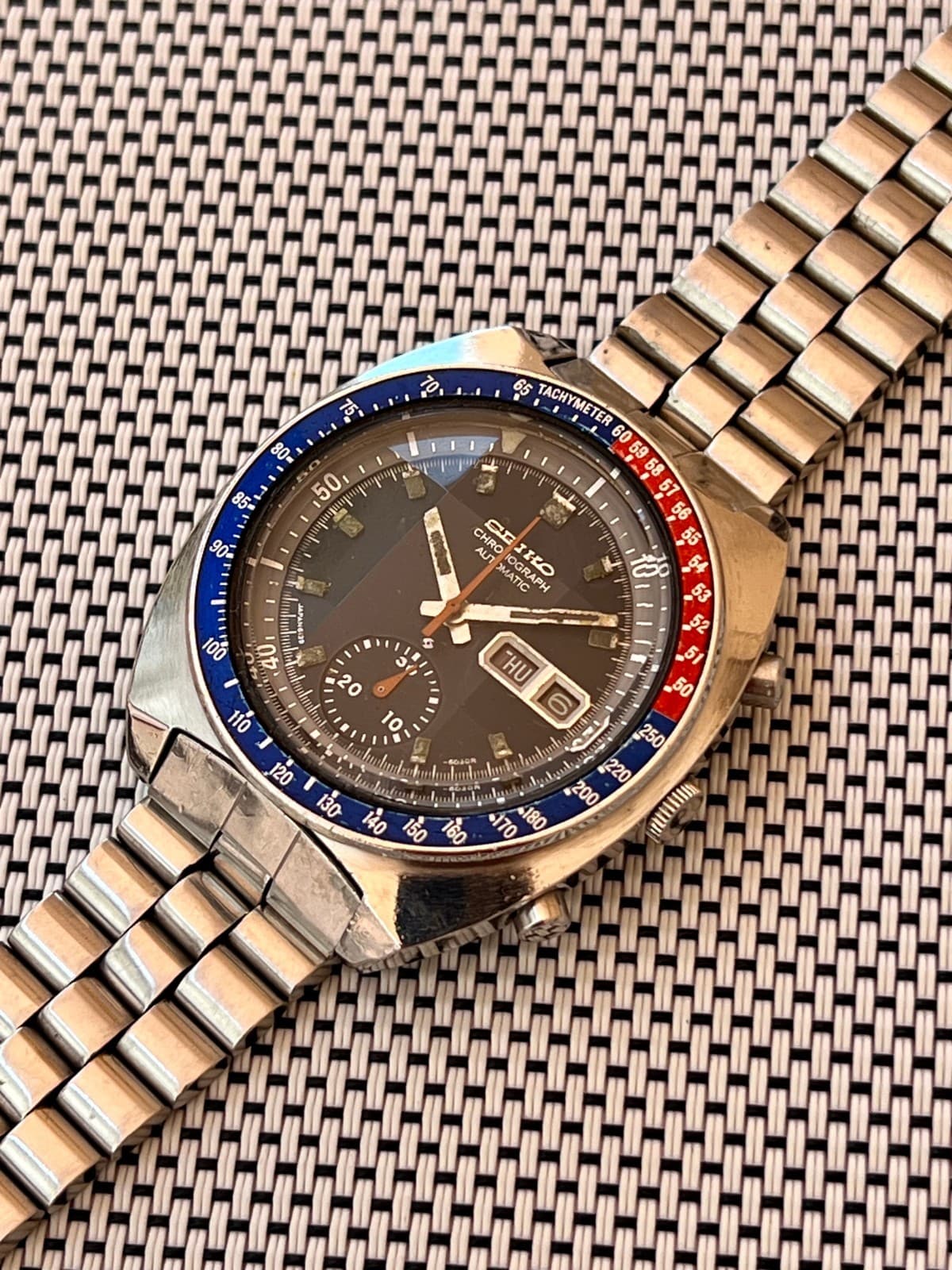 SEIKO 6139-6002 Automatic Chronograph Watch Men's Blue Dial Vintage POGUE