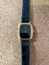 Omega De Ville Quartz Ladies Watch Black Gold Used with Leather Strap