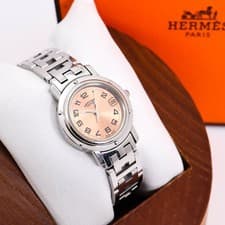 Hermes Quartz Silver Pink New Buckle Strap Fully Serviced New Battery Working
