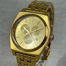 Nixon Chronograph Quartz Analog Watch Gold Stainless Steel Case 49mm