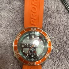Citizen Promaster Eco-Drive Orange Rubber Strap Black Dial Silver Wristwatch An…