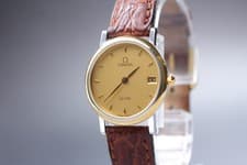 [Near MINT+] Vintage 1993 OMEGA De Ville Cal.1379 Gold Quartz Date Women's Watch