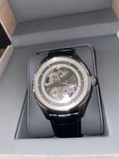 Hamilton Jazzmaster Skeleton Automatic Watch Black Leather Silver Authentic