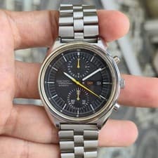Rare Seiko Chronograph Automatic 6138 3002 Black Dial Day Date Vintage Watch Men