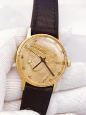 1945 UNIVERSAL GENEVE LIBERTY COIN Cal 265 Mechanical 17J Men's Wrist Watch RUNS
