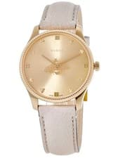 Gucci G-Timeless YA1264180 Quartz Gold Dial Beige Leather Strap Watch
