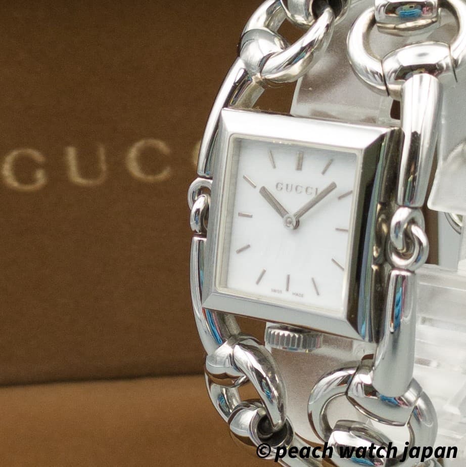 NEAR MINT Gucci Signoria 116.3 Horsebit White Dial Steel Quartz Ladies Watch Box