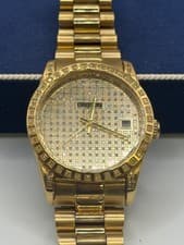 Croton Diamond Dial & Bezel Gold Tone Watch 10ATM Japan Quartz Stainless Steel