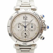 6wcb0125 Cartier Pasha Chronograph W31030H3 Silver Dial Used Men s Watch