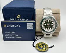 NEW Breitling Superocean 44 A17376 Green Dial Ceramic Bezel Steel Box Paper