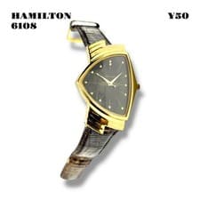 HAMILTON Ventura 6108 Watch Gold Black Vintage Rare Limited Japan Edition 2604TK