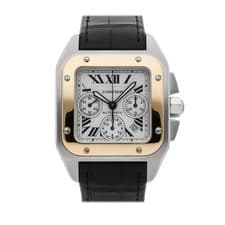 Cartier Santos 100 Chronograph Steel Gold Automatic 42mm Strap Watch W20091X7