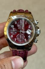 TUDOR Prince Date Tiger Automatic Chronograph Burgundy Dial Leather Strap