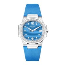 Patek Philippe Nautilus Watch 32MM Blue Index Hour Markers Dial White Gold