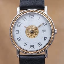 Hermes Wristwatch Sellier Vintage Women's White Dial 1991 Model Battery Replaced