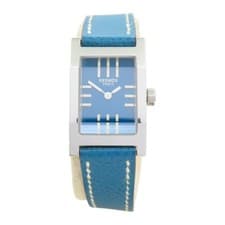 HERMES Tandem Watch TA1.210 Quartz Blue Dial Stainless Steel Leather Strap