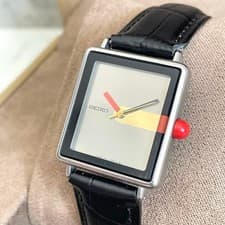 Seiko Giugiaro 80s Modern Men's Quartz Watch Black Leather Used Authentic