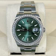 Rolex Datejust 36mm Factory Diamond Bezel Green Dial Oyster Bracelet Box Papers