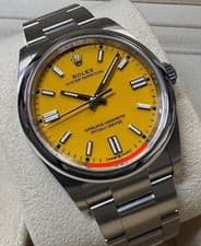 ROLEX OYSTER PERPETUAL 36MM 126000 STAINLESS STEEL YELLOW DIAL  W/ BOX/RSC PAPER