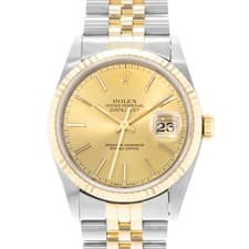 Rolex Datejust 36 16233 Champagne Index Dial Steel 18k Yellow Gold Mens Watch
