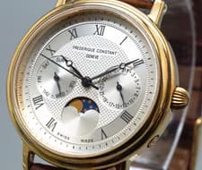 Frederique Constant GENEVE Moon phase Quartz Men`s Watch 35mm Silver Dial
