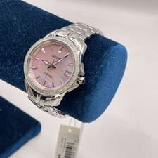 Seiko Contura Quartz Movement Diamond Stainless Steel Watch Pink Mother Of Pearl