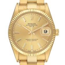 Rolex Date Yellow Gold Oyster Bracelet Mens Watch 15238 Box Papers