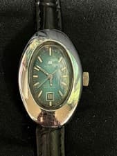 Tissot Vintage Seastar Automatic Watch Oval Dark Green Dial Leather Band