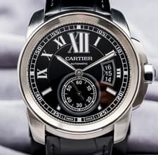 Calibre de Cartier 42 mm Black Dial Leather Deploy Steel Automatic W7100041