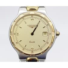 Longines Conquest L1 614 3 Quartz Wristwatch Gold Dial Luxury Timepiece