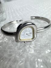 Yves Saint Laurent Heart White Dial Quartz Watch Silver Bangle Women’s Vintage