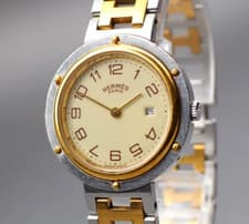 【EXC+5】 Vintage HERMES Clipper 30mm Ivory Dial Date Qz Unisex Watch From JAPAN